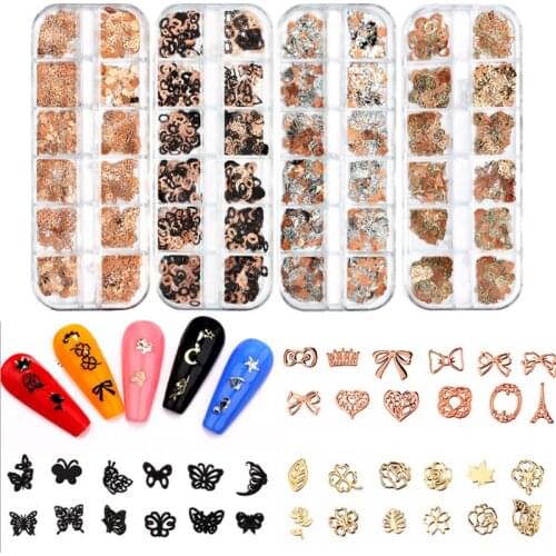 Gold/Silver Nail Glitter Sequins Mix Ocean Mermaid Flower Butterfly Nail Art Paillette Hollow Metallic Flake Manicure Decoration
