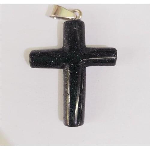 1 Pcs 44x30x8mm Blue Sand Stone Cross Hand-Carved DIY Necklace Jewelry Making Reiki Healing Pendant Bead