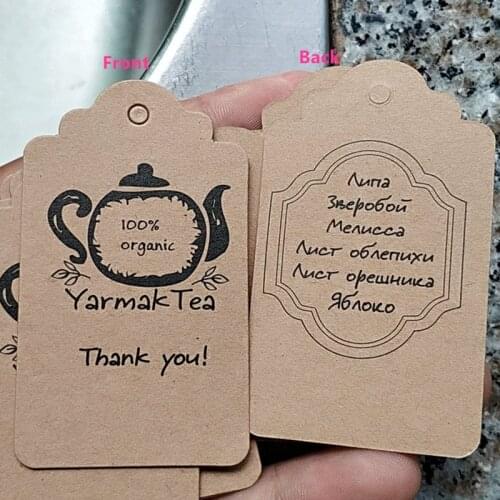 2000 pcs/lot Custom retro kraft paper scallop top price tags black logo swing tag for clothing 4 * 7 cm
