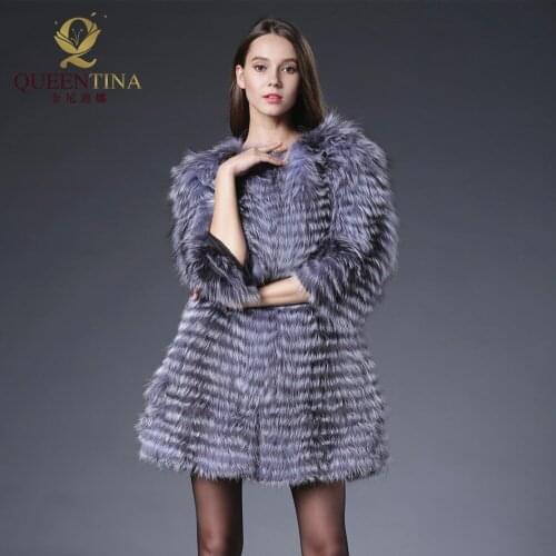 2018 Fashion Winter Warm Real Fur Coats Woman Fox Fur Coat Striped Style Female Ladies Long Genuine Sliver Fox Fur Jackets Coat