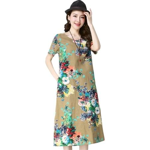 5XL plus size dresses women fashion print summer dress temperament mom casual dresses Ethnic style elegant dress vestido OK141