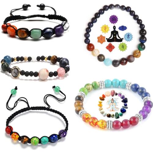 Handmade Natural 7 Chakra Stone Yoga Bracelet Bead Stone Bracelets For Women Reiki Healing Bracelet Strand Beaded Bracelets Men
