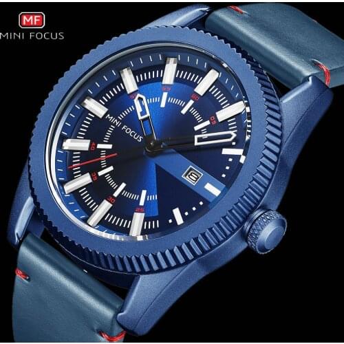 Luxury Brand Men Sports Watches MINI FOCUS Watch Waterproof Casual Business Quartz Clock Leather Strap Calendar Mens Wristwatch