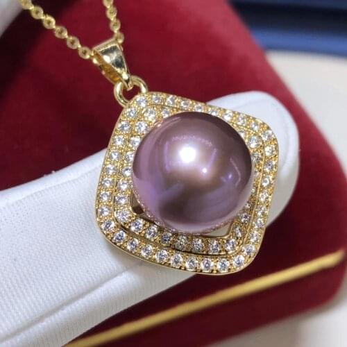 D411 Pearl Pendant Fine Jewelry Natural Round 11-12mm Fresh Water Purple Pearls Pendants Necklaces