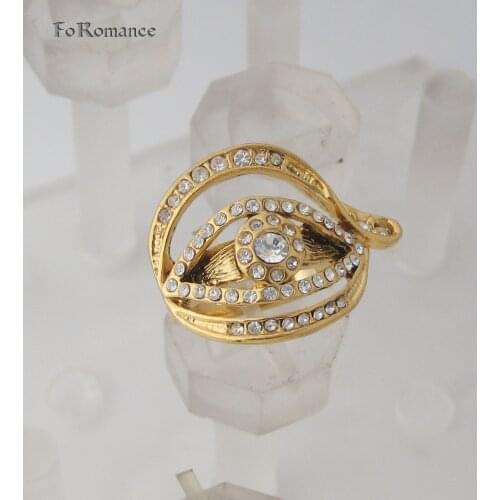FoRomance / YELLOW GOLD OVERLAY GP EYE/ EVIL EYE PROTECTION FROM EVIL THINGS RING WITH LOTS CZ STONES AVAILABLE SIZE 8