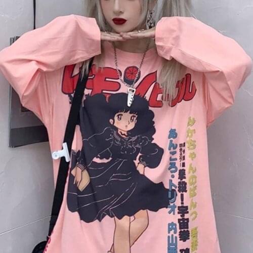 Harajuku Tshirt Streetwear Anime t shirt Females Cool Cartoon Print Hip Hop Streetwear Funny Print Casual Pink Oversized T Shirt