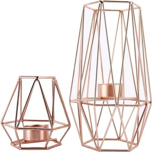 2PCS/Set Geometric Candlestick Nordic Style Wrought Iron Candle Holders Metal Crafts Small Tealight Home Table Decoration