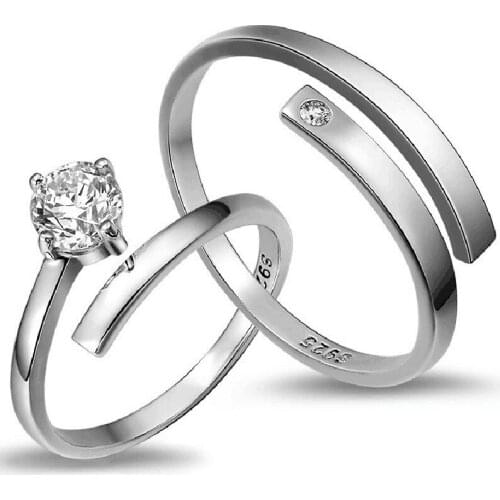 Hot sell new super shiny cubic zirconia lovers`couple rings 925 sterling silver adjustable size ring jewelry wholesale