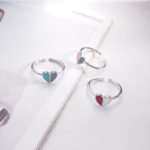 Hot Sale Romantic Enamel Double Color Heart Open Rings For Women Statement Real 925 Sterling Silver Ring Party Gifts Jewelry