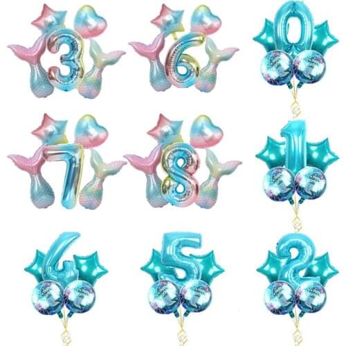 Gradient Color Number Digital Foil Balloon Birthday Party Decoration Girls Mermaid Theme Party Baby Shower Suppiles for Kid xx59