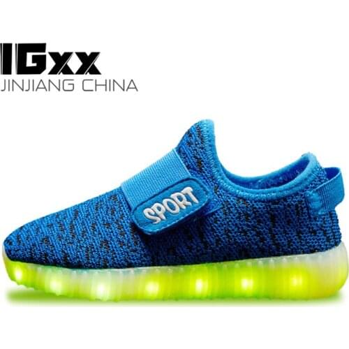 IGxx LED Light Up Shoes LED For Kids Hook&Loop Best Gift USB Charging Glowing LED Girls Shoes Child Luminous Sneaker Toddler