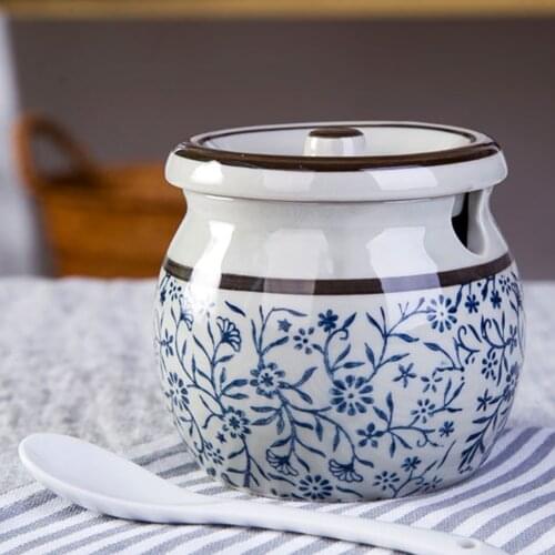 Ceramics Seasoning Dispenser With Flower Pattern Sugar Bowl Kitchen Seasoning Jar Supplies Kitchen Storage Container
