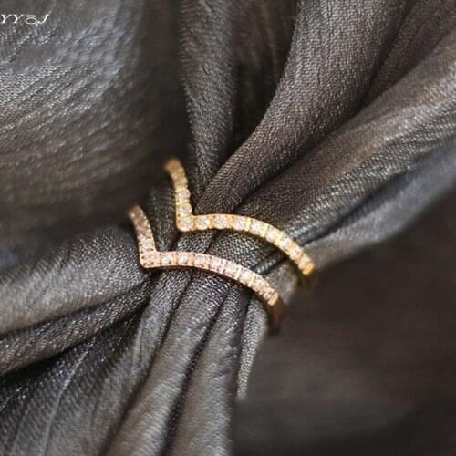 Cz pave Wishbone pinky ring for women stainless steel rhinestone gold V midi stackable ring dainty elegant simple cheap jewelry