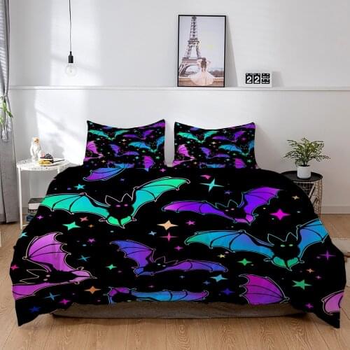 ZEIMON Retro 3D Bedding Set Halloween Bats Comforter Cover Luxury Animals Home Textiles Duvet Cover Double Bed Set 240x220