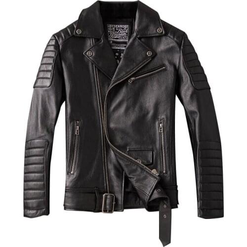 2021Mens Genuine Leather Jacket Cowhide Coat Motorcycle Jacket Skeleton Embroidered Motorcycle Leather Jacket Coat