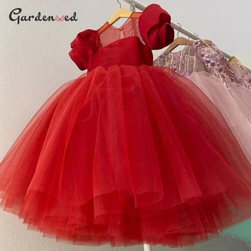 Red Polka Dot Girl Christmas Party Dress Simple Tulle Girl Birthday Dress Short Flower Girl Dress vestido de festa de casamento