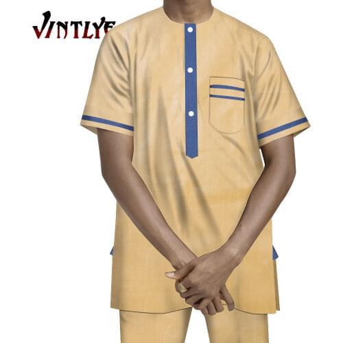 Summer African Men Outfit Nigerian Clothes Robe Suits 2 Piece Sets Short Shirt Sets Dashiki Mens Attire African Boubou WYN1367