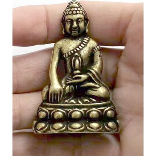 Mini ) Delicate Chinese Old-style Brass Carved Solemn Shakyamuni Buddha Auspicious Statue No.2