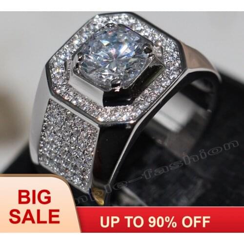 Fashion Jewelry Solitaire Men 8mm Gem 5A Zircon stone 14KT White Gold Filled Engagement Wedding Band Ring Sz 7-13