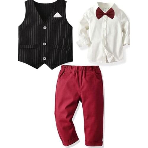 New Autumn Winter Gentleman Outfits For Boys Birthday Party 3 Piece Suits Toddler Boy Clothes Sets Cotton Fashion Children Suits