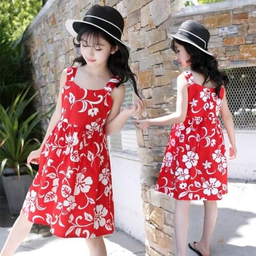 Girls Clothing Summer Girl Dress Children Kids Slip Dress Red Print Dress Girls Cotton Kids Vest Dress Children Clothes 2018