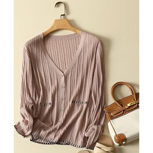 Solid Pink Knitted Women Cardigan Autumn 2021 New Design V-Neck Loose Long-Sleeved Casual All Match Female Outwear Coats Tops