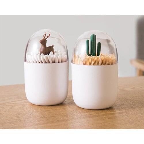 Antler Cactus Rabbit shaped Makeup organizer Cosmetic Storage Box ABS+PS Bathroom Cotton Swab Makeup Organizer Toothpick Holder