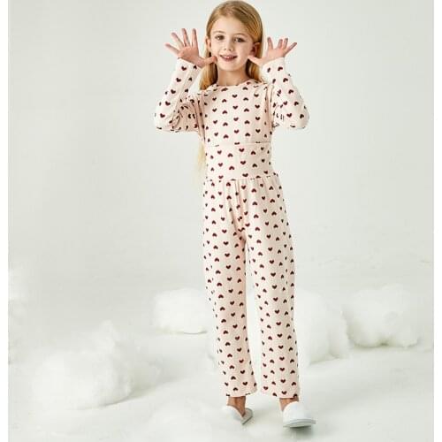 High Elastic Waist Pajamas For Girls Long Sleeve Sleepwear Children Soft Cotton Nightwear Kids Print Pattern Pijamas 2 Piece/set