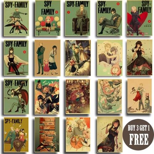 Anime Poster SPY×FAMILY Retro Kraft Paper Poster For Living Room Bar Interior Decoration Stickers Wall Painting