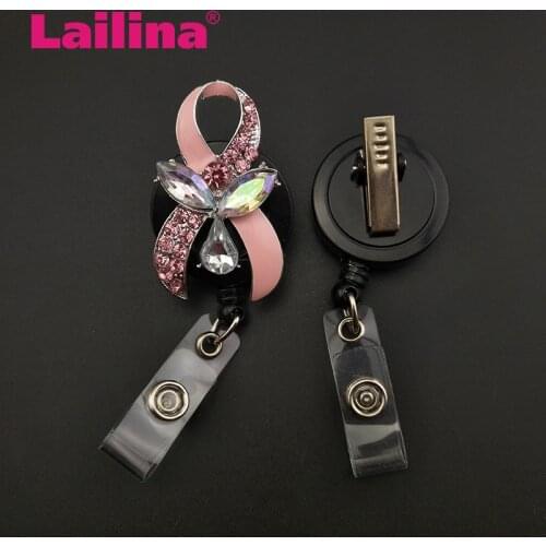Breast Cancer Ribbon Nurse Badge Reel - Retractable ID Badge Holder - Nurse Badge - Badge Clip