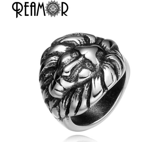 REAMOR American Popular Fashion Beads Wild Lion Head 316l Stainless Steel 8mm Big Hole Beads for Jewelry Making Animal Beads