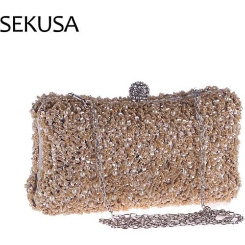 Luxury Rhinestones Women Evening Bags Chain Shoulder Handbags Purse Wedding Party Tassel Beading Clutch