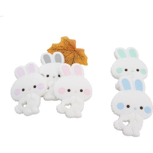 Chenkai 50PCS BPA Free Silicone Rabbit Teether Cute Animal Catrtoon Bunny Teethers For DIY Nursing Pacifier Clip Soother Chain