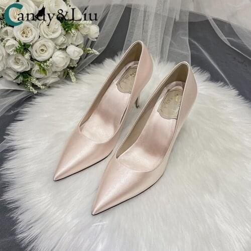 Wedding Dress Wedding Shoes White High Heels Womens Stiletto Silk Dress Single Shoes Bridesmaid Shoes Large Size US10