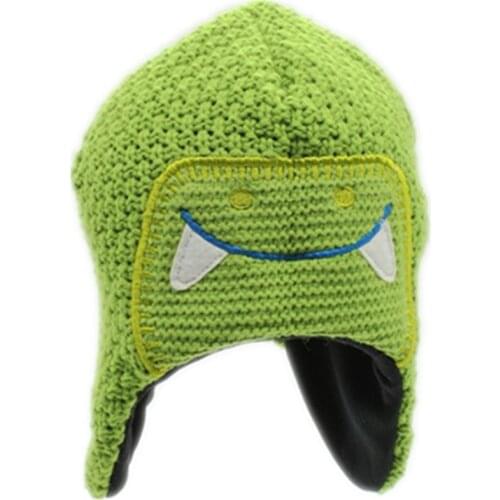 Cartoon Cute Animals green dinosaur monster Tooth warm Knitting Cotton wool Beanies Cap Plush Winter Warm Kid Fleece Lining Hat