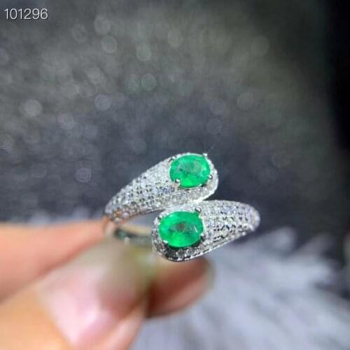 Fashion Row across snake Natural green emerald gem ring S925 silver natural gemstone ring girl women party gift fine jewelry