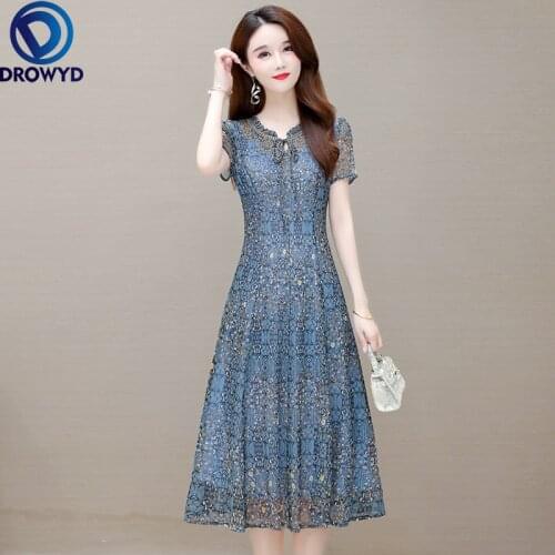 Summer Chiffon Fashion Women Short Sleeve V-Neck A-Line High Waist Slim Floral Print Pink Blue Big Swing Cocktail Dress Vstidos