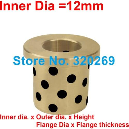 1PC JFB Inner Dia 12MM Flanged Bronze Impregnated Graphite Oilless Bush Bearing 21X3/12X15X10 21X3/12X15X20 25X3/12X18X30