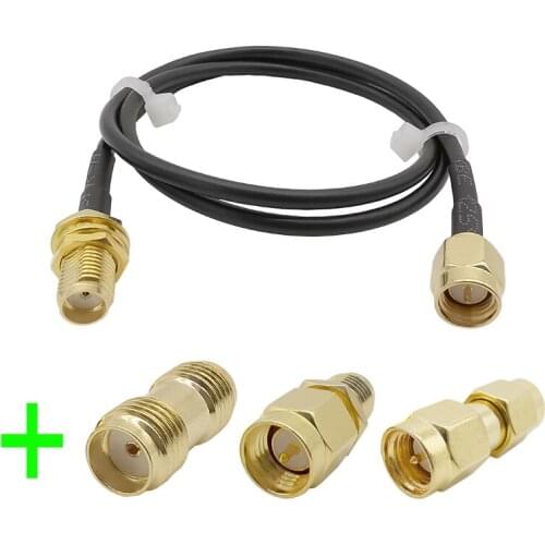 1Pcs SMA Male to SMA Female RF RG174 Coaxial Cable + 3Pcs SMA Plug Jack Adapter for FPV Devices Wifi Radio SDR Equipment Antenna