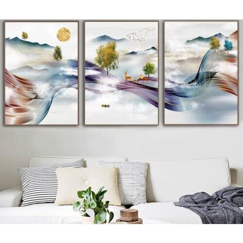 3Pcs Abstract Golden Deer Butterfly Tree Full Square Round Drill Diamond Painting Embroidery Cross Stitch Mosaic TriptychZP-2767