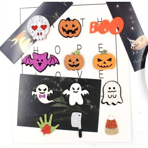 5pcs/lot Halloween Pumpkin Theme Skull Gliter Non-Woven Patches DIY Sew Kids Gift Phone Case Stickers Patch Crafts Accessory