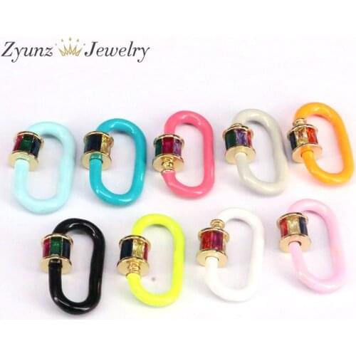 5PCS, Oval CZ Clasps Findings, Cubic Zircon Gold Charms for Jewelry Crafts Necklace, Connector Carabiner Screw Locks