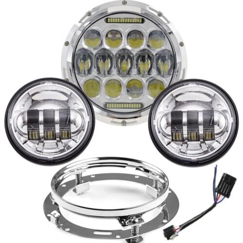 7" Chrome LED Projector Headlight + 4.5" Fog Passing Light for Road King Softail Electra Glide Night Train Bad Boy
