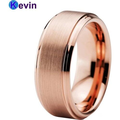 8MM Tungsten Engagement Ring Men Women Wedding Ring With Beveled Brushed Finish Comfort Fit