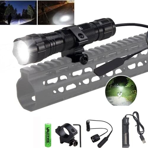 501B T6 White led Tactical Flashlight Aluminum Torch Lamp +18650 Battery+Charger+Remote Pressure Switch+mount