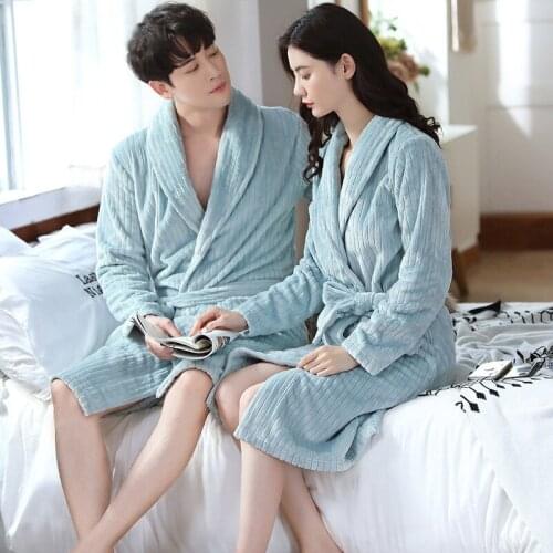 Large Nightwear Winter Lovers Thick Warm Female Coral Fleece Kimono Robe Couple Nightgown Bath Gown Sleepwear Women Pijamas