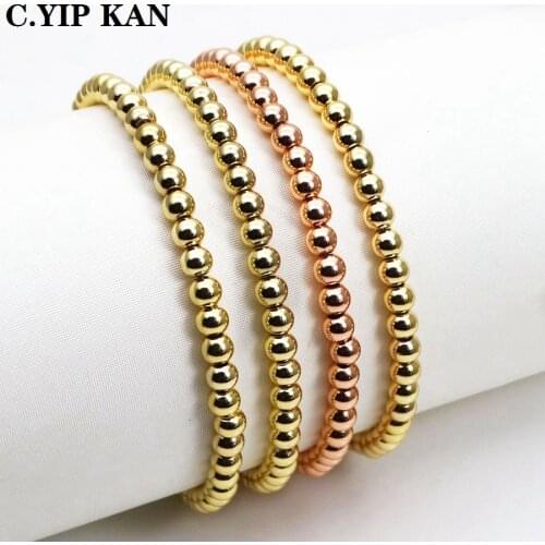 C YIP KAN 4mm brass beads electroplated gold rose gold bracelet chain free DIY tie-in spiral buckle