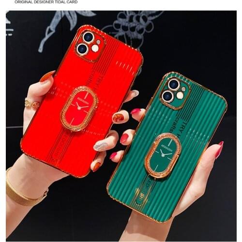 For iPhone 12 Case Luxury Weave Electroplated Gold Ring Holder Silicone Cases for iPhone 7 8 Plus XS Max XR X 11Pro Max SE