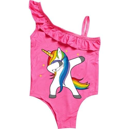 Toddler Cartoon One Shoulder Swimsuits Girls Separate Swimwear Female Child Baby Cute Beachwear Kids Unicorn Bikinis 2-10 Years