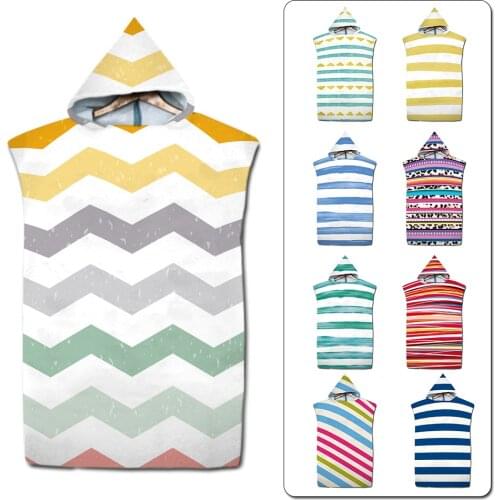Microfiber Stripe Kids Bath Towel with Cloak Adult Beach Changing Robe Poncho Surf Quick Dry Hooded Bathrobe Swimming Pool Parts